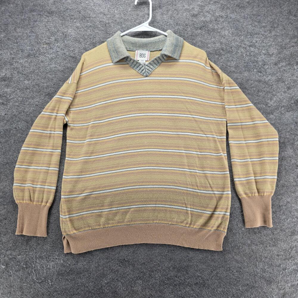 BDG Sweater Pullover Womens S Beige Collared Striped Lightweight Knit Top